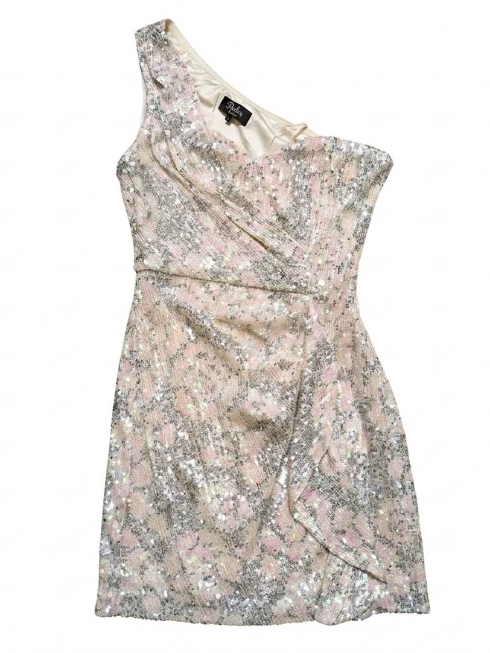 Parker Black Sequin Dress 2 One Shoulder Pink Silver Sparkly Cocktail Party Mini